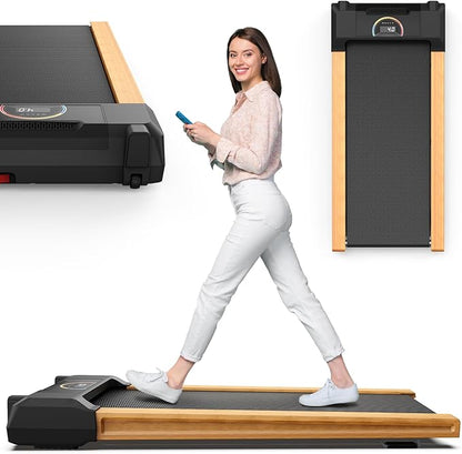 Walking Pad, High Grade Wood Under Desk Treadmill 300LBS Capacity, Max 2.5 HP Electric Treadmill for Home Office Installation-Free with Remote Control LED Display High