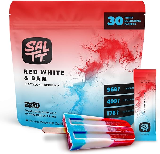Keto Chow SALTT Electrolytes Powder Packets, Red White & Bam (30 Hydration Packets) - Magnesium, Potassium, Sodium, Trace Minerals - Vegan, Sugar Free, Gluten Free - Travel Essentials - Made in USA