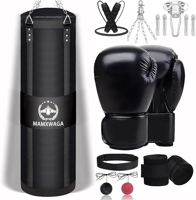 4FT Canvas Punching Bag for Adults, 2025 Upgraded Boxing Heavy Bag with 12oz Gloves for Kickboxing Muay Thai Max Load-Bearing 180 Lbs(Unfilled)