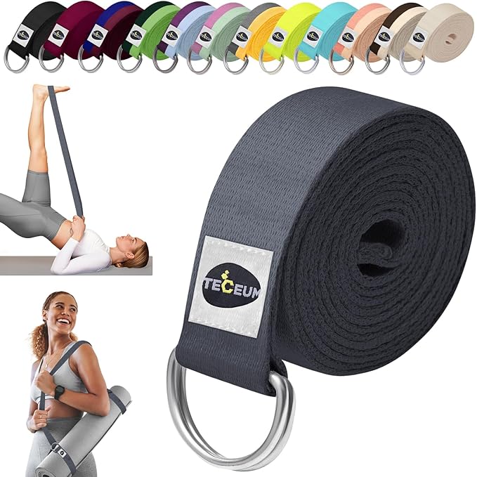 TECEUM Yoga Strap & Mat Strap – 2 IN 1 – Cotton – 6 ft 8 ft 10 ft (30+ colors) – Adjustable Non-Slip Belt for Yoga, Pilates, Stretching, Physical Therapy, Fitness & Home Workout – For Carrying Mats
