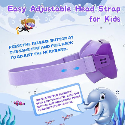 Kids Swim Goggles 180° Snorkel Diving Mask with Nose Cover, Anti-Fog Kids Swimming Goggles with Elastic Fabric Strap for Kids Boys Girls