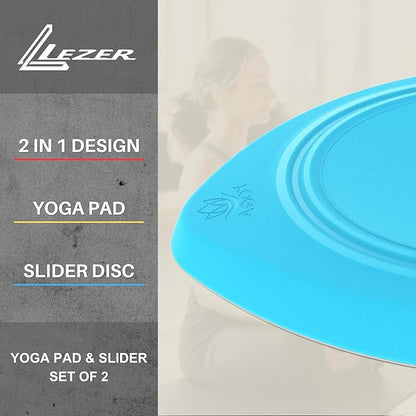 LEZER 2 IN 1 Yoga Knee Pad Slider, Core Gliding Disc, Extra Thick Yoga Mat, Cushion, Wrist Support, Exercise, Home Gym Workout Equipment, Honeycomb Structure, Set of 2