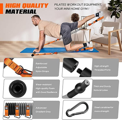 Pilates Bar Kit with Resistance Bands, Heavy Duty Pilates Equipment for Men, Strength Training Bar for Legs, Hip, Back, Arm, Abs, Chest, Shoulders, Portable Home Gym Full Body Workout Equipment