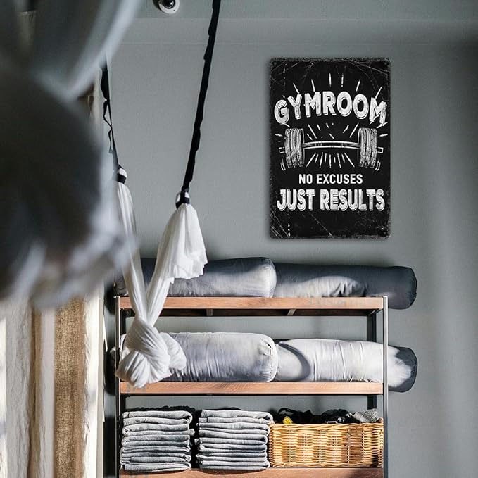Gym Room Metal Tin Sign Motivational Gym Posters Gym Room No Excuses Just Results Signs Gym Posters For Home Gym Funny Vintage Tin Sign For Gym Garage Inspirational Quotes Wall Art Decoration