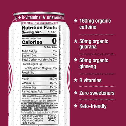 Hiball Clean Energy Drink - Wild Berry - Zero Sugar, Zero Calorie Sparkling Water with 160mg Organic Caffeine, 50mg Organic Ginseng, 50mg Organic Guarana and B Vitamins - 16 fl oz (8-Pack)