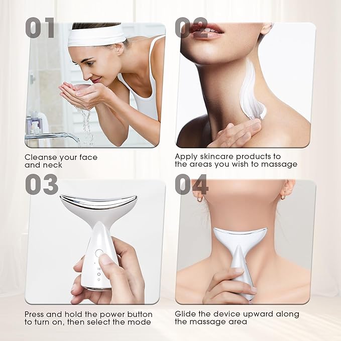 Face & Neck Massager | White LED Red-Light-Therapy-for-Face and Neck, Red Light Therapy Wand, 3 Color Led Massager for Skin Care