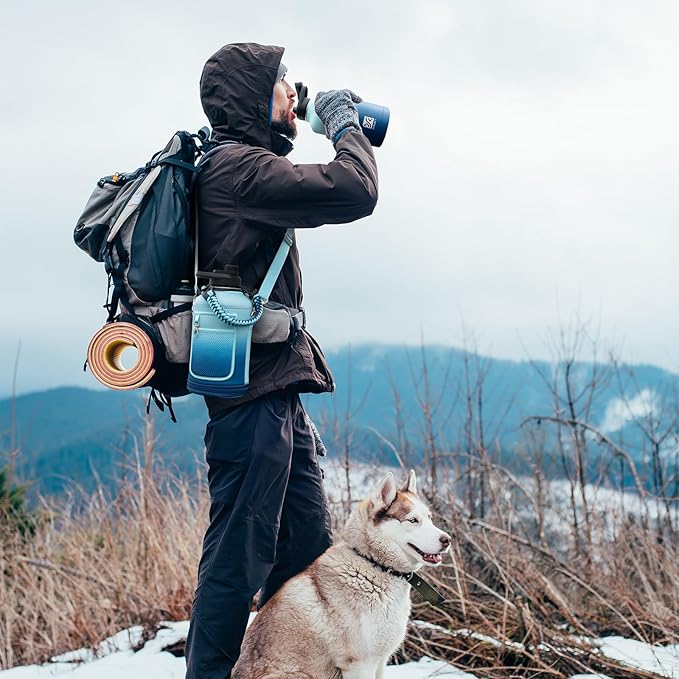 Insulated Water Bottle | Thickened Stainless Steel Vacuum Metal | Portable Sports Half Gallon Large Water Jug for Gym and Hiking with Straw, Carrier Bag, Handle Strap | BPA-Free 64 oz