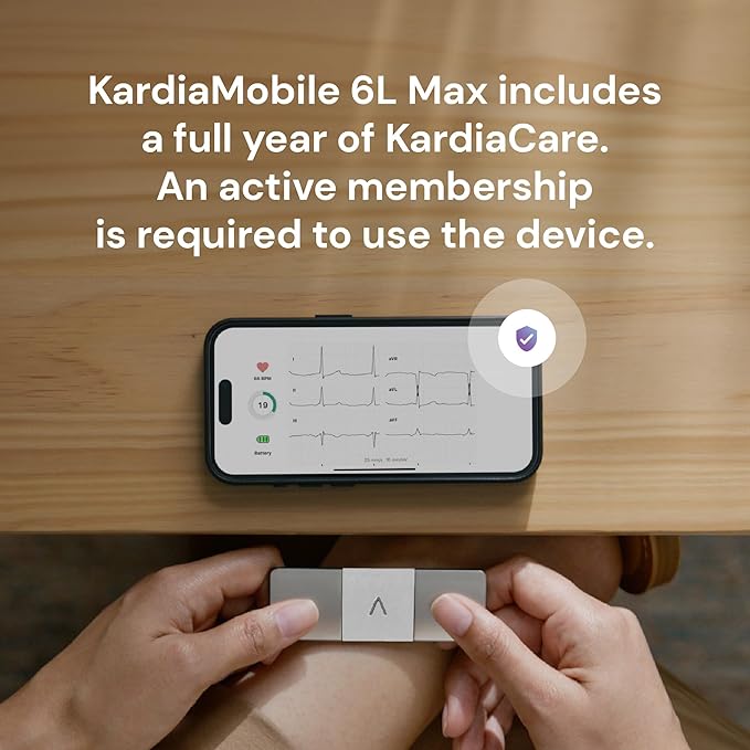 KardiaMobile 6L Max with 12-Month Subscription | 6-Lead Personal EKG Monitor | Heart Health Membership | Detects AFib & Irregular Arrhythmias | Easy Results in 30 Seconds | Works with Smartphones