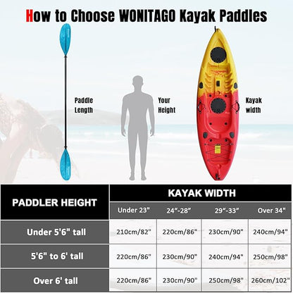 Kayak Paddle with Aluminum Shaft and Reinforced PP Blade, Floating Kayak Oar for Kayaking Canoeing and Boating, 220 cm/86 inches - 230 cm/90 inches