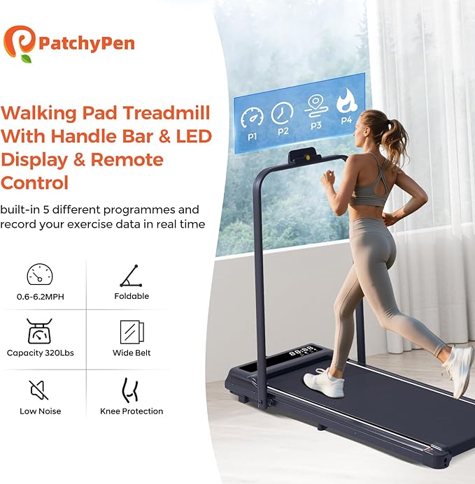 Folding Walking Pad Treadmill with Handle Bar, 3.5HP Compact Portable Foldable Walking Pads Treadmill with Handles, Electric Small Treadmills for Home Office Apartment, LED Display, 400 LBS Capacity