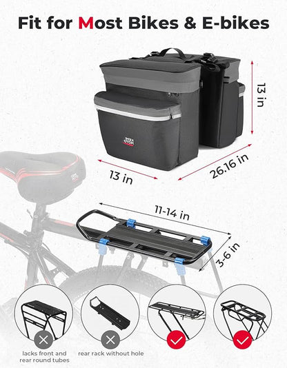 KEMIMOTO Bike Bag Panniers with Rain Cover, 34L Waterproof Bicycle Saddle Bag for Rear Rack Mountain Biking Bags Storage, Ebike Accessories for Commuter Grocery Shopping Travel Carrier, Grey