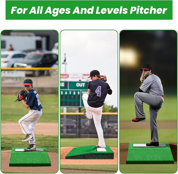 4" Pitching Mound, Baseball Pitcher's Mound with Carry Handle and Regulation Pitching Rubber, Baseball Pitching Training Equipment 30x30x4 Inch for Indoor and Outdoor