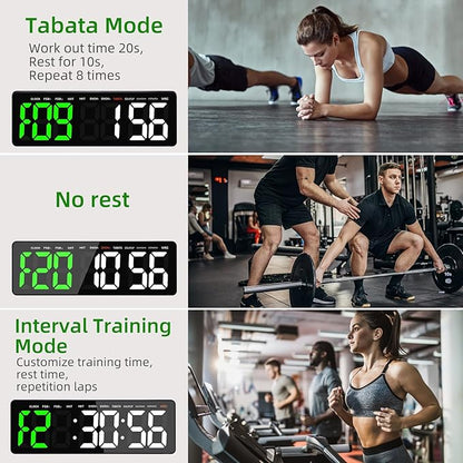Gym Timer, 16.5" Large Digital Wall Clock for Gym Interval Workout, Remote Control LED Digital Timer for Home Decor, Living Room, Office, Gym, Classroom