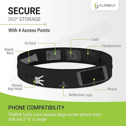 FlipBelt Classic Running Belt, Running Fanny Pack for Women and Men, USA Company