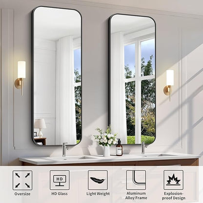 FORBATH Bathroom Mirror 20" x 55", Rectangle Black Bathroom Mirror with Black Aluminum Frame Rounded Corner, Wall Mounted Mirror for Bedroom Entryway Living Room