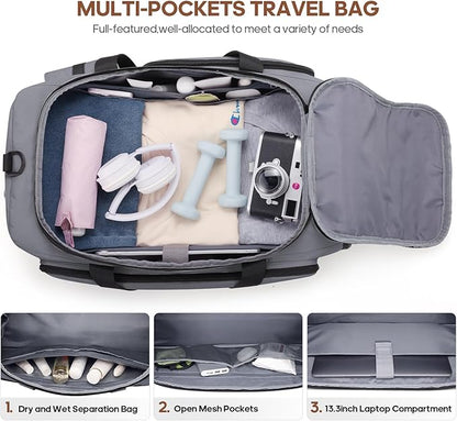 Gym Bag for Men and Women with Shoe & Laptop Compartment, 3-in-1 Sports Travel Duffel Bag Anti-Theft Weekender Carry-On Backpack for Airplane & Workout, Overnight Travel Bag,35L (Dark Grey, Medium)