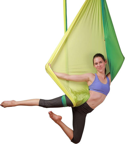 DASKING Aerial Silks Starter Kit - Durable 11Yards of Aerial Yoga Hammock with Hardware, Aerial Swing for Acrobatic Flying Yoga & All Levels (Aerial Rigging Point Up to 14ft)