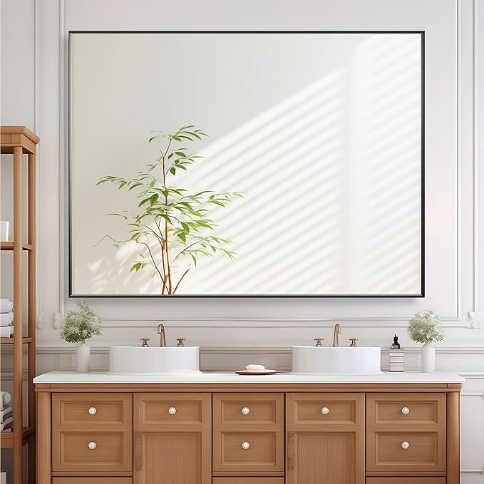 36x48 Inch Black Bathroom Mirror for Wall, Aluminum Frame Rectangle Rectangular Vanity Mirror, Modern Large for Bedroom, Living Room, Horizontal or Vertical