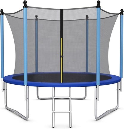 GYMAX Trampoline, 8FT 10FT 12FT 14FT 15FT 16FT Recreational Trampolines w/Safety Enclosure Net & Ladder - ASTM Certificated, Outdoor Trampoline for Kids and Adults
