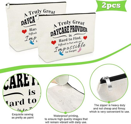 2 Pack Daycare Provider Appreciation Gift Makeup Bag Daycare Teacher Gifts 2 PCS Cosmetic Pouch Thank You Gift for Childcare Provider Gifts for Childhood Educators Gift Christmas Teachers Day Gifts