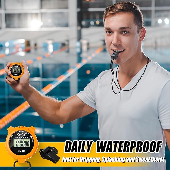 48 Pcs Digital Stopwatch Timer Plastic Whistle Bulk for Sports Coaches Referee Waterproof Watch Timer Whistle with Lanyard Multi Function Electronic Fitness Date Alarm (Multicolor)