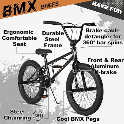 Freestyle BMX Bike, 18 20 Inch Kids Bicycle for 5-13 Years Old Kids and Beginner Level Rider, Multiple Colors