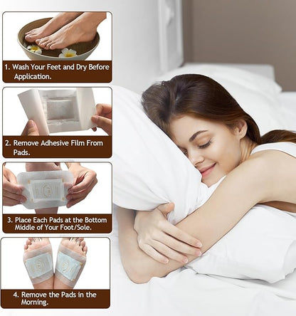 2 in 1 Foot Pads, 64 Pads Bamboo Vinegar Coconut Shell Powder Foot Pads with ''Stay in Place'' Bigger Adhesive Sheet