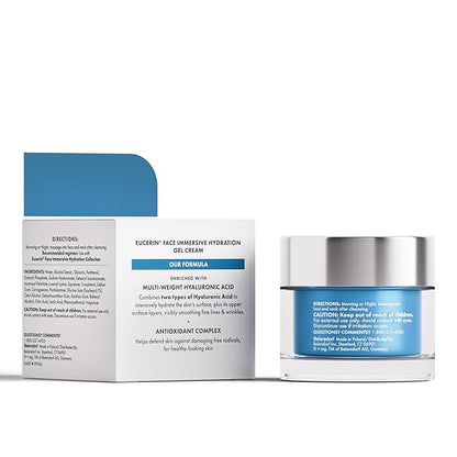 Eucerin Face Immersive Hydration Gel Cream with Hyaluronic Acid, Ultra-Lightweight Face Moisturizer Smooths Fine Lines and Wrinkles, 1.7 Oz Jar