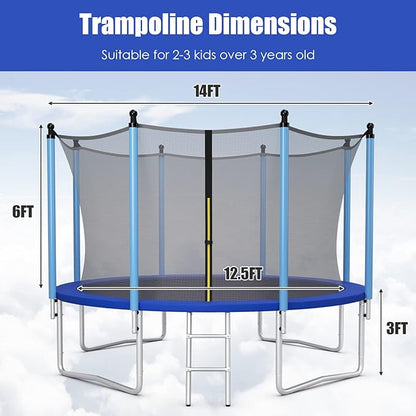 GYMAX Trampoline, 8FT 10FT 12FT 14FT 15FT 16FT Recreational Trampolines w/Safety Enclosure Net & Ladder - ASTM Certificated, Outdoor Trampoline for Kids and Adults