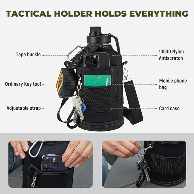 Half Gallon Insulated Water Bottle, 64 oz Triple Wall Stainless Steel Flask, Keeps Drinks Cold for 48 Hrs Leak-Proof & BPA-Free Half Gallon Jug with Paracord Handle, Straw & Spout Lids(Indigo Black)