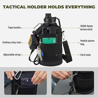 Half Gallon Insulated Water Bottle, 64 oz Triple Wall Stainless Steel Flask, Keeps Drinks Cold for 48 Hrs Leak-Proof & BPA-Free Half Gallon Jug with Paracord Handle, Straw & Spout Lids(Bubble Gum)