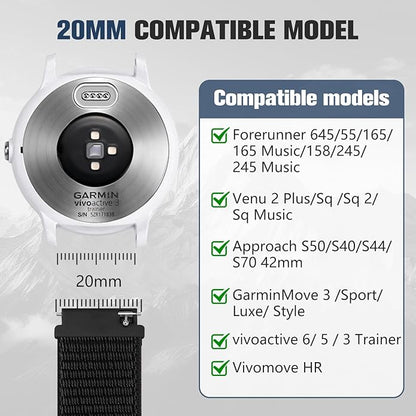 18mm 20mm 22mm Hook and Loop Watch Band Compatible with Garmin Vivoactive 5/ Vivoactive 6/ Vivoactive 3, Soft Nylon Breathable Sport Strap for Venu 2S/ Venu3S/ Forerunner 265s,Venu 3/ Venu 2 Men Women