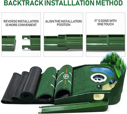 Golf Putting Mat Putting Green Indoor & Outdoor with Ball Return and 3 Holes Improve Accuracy and Speed Durable Wrinkle-Resistant Velvet Crystal Mat Golf Accessories for Men