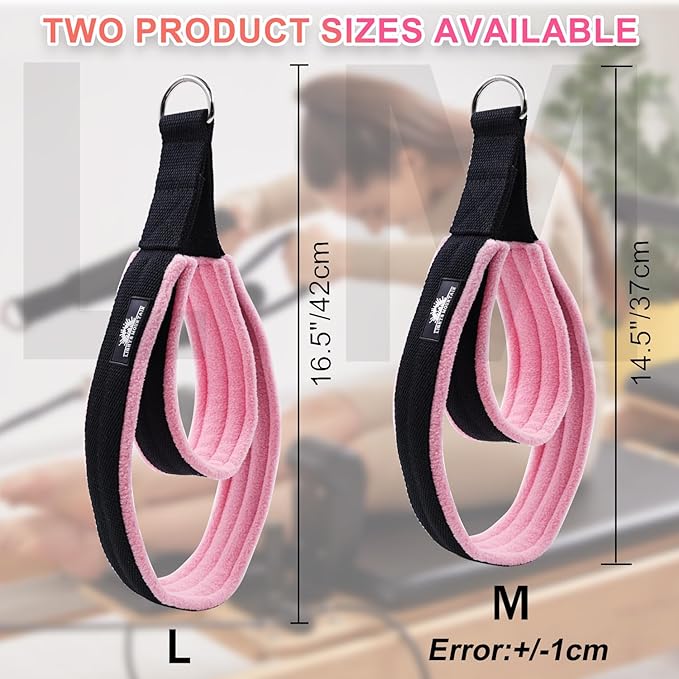 1 Pair Enhanced Pilates Double Loop Straps for Reformer, Thickened D-Ring Handle Straps, Yoga Exercise Accessories in 2 Lengths and Multicolor for Home Gym Workout