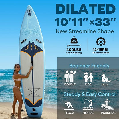 Inflatable Paddle Board,Stand Up Paddle Board Set, Extra Wide SUP Board with Removable Fin, Floating Paddle, Hand Pump, Waterproof Phone Pouch,Traveling Board