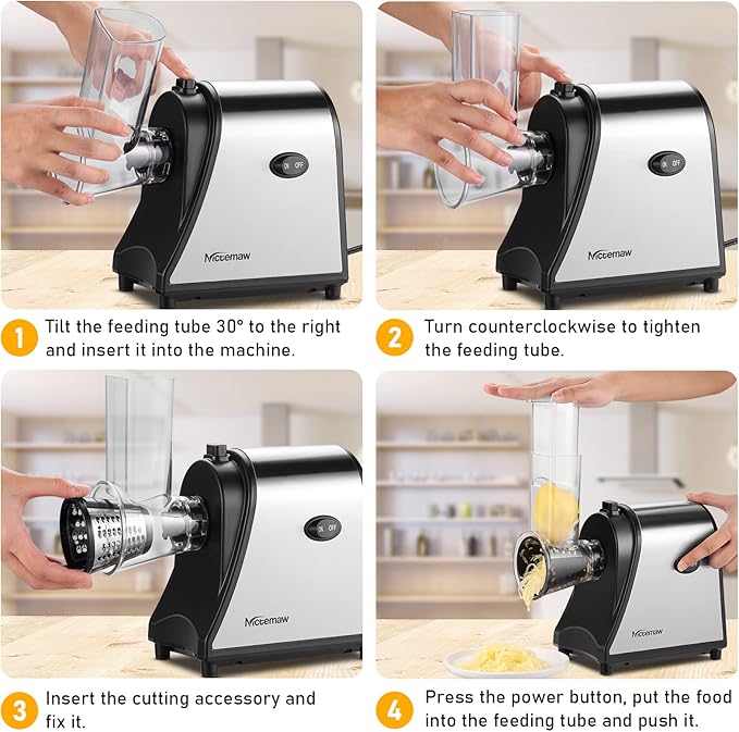 Homdox 250W Electric Cheese Grater, Electric Slicer Shredder, Salad Maker Electric Grater Electric Cheese Grater/Shredder with 5 Free Attachments, Ivory