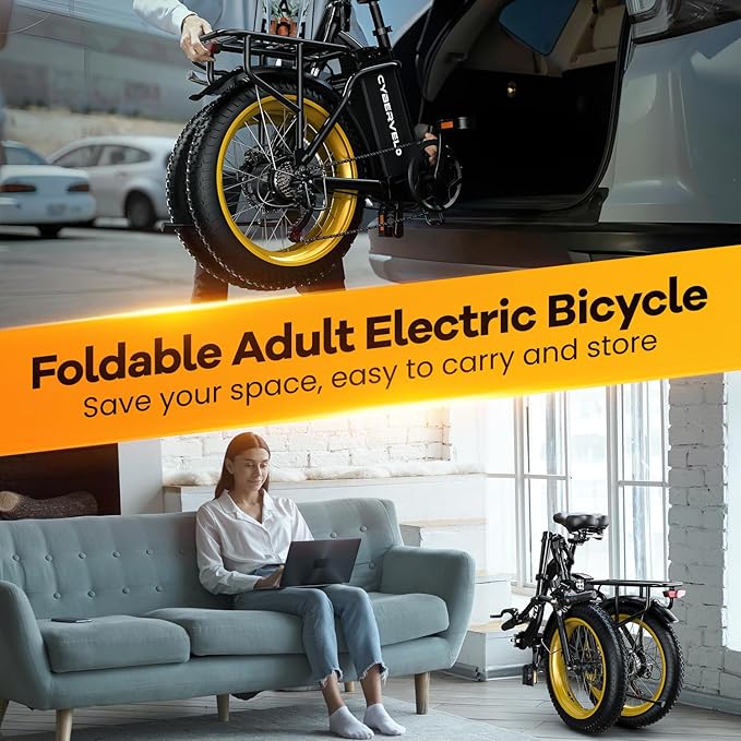 Folding Electric Bike for Adults with Peak 1000W Motor, 48V 20AH Battery up to 30MPH 80 Miles, 20" Fat Tire All Terrain Ebike, Front Suspension 7-Speed Commuter E Bike, Step-Thru, UL Certified