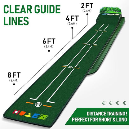 Golf Putting Mat Putting Green Indoor & Outdoor with Ball Return and 3 Holes Improve Accuracy and Speed Durable Wrinkle-Resistant Velvet Crystal Mat Golf Accessories for Men