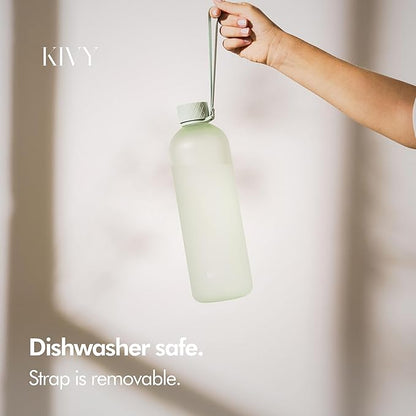 KIVY Large Water Bottle 50oz [Lightweight & Shatterproof] Fits Backpack & Cupholder for Travel, Sports, School - Extra large bottle no straw - 1.5 Liter bottles - 50oz Water bottle Green