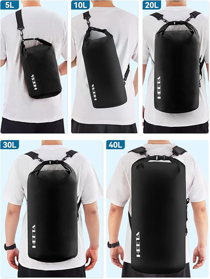 HEETA Waterproof Dry Bag for Women Men(Upgraded Version) 5L/10L/20L/30L/40L Roll Top Lightweight Dry Storage Bag Backpack with Emergency Whistle for Travel, Swimming, Boating, Kayaking, Camping, Beach