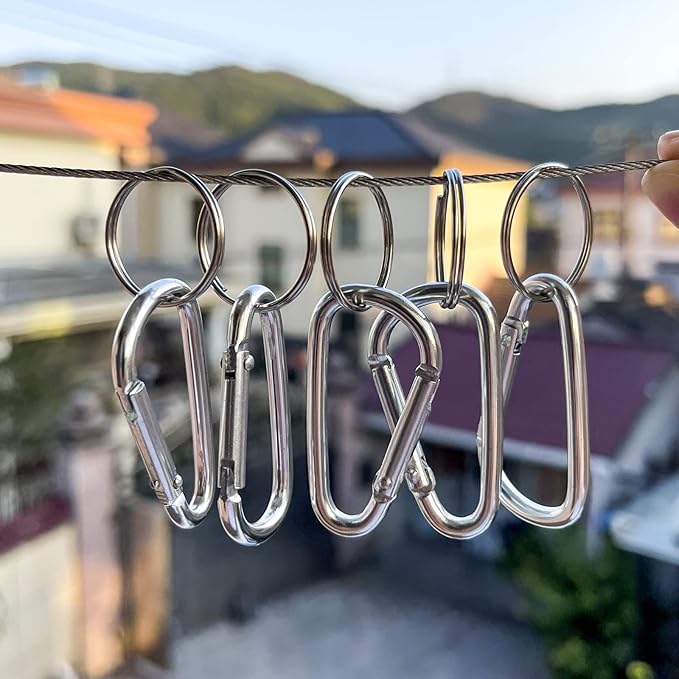 30PCS Aluminum Carabiner Clips, 2" D Shape Spring Snap Hooks Carabiner with 30PCS Keyring Keychain Hook