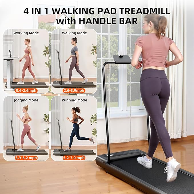 Walking Pad Treadmill, Adjustable 10% Incline 450LBS Capacity, 3.5HP 4 in 1 Portable Treadmills for Home Office, Under Desk Treadmill with Handle Bar, LED Display Remote Control