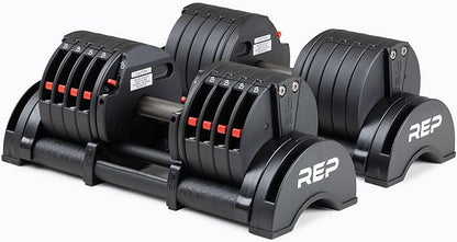 Rep Fitness Quickdraw Adjustable Dumbbells, Multiple weight ranges available including: 5-30, 5-40,5-50 and 5-60 lbs