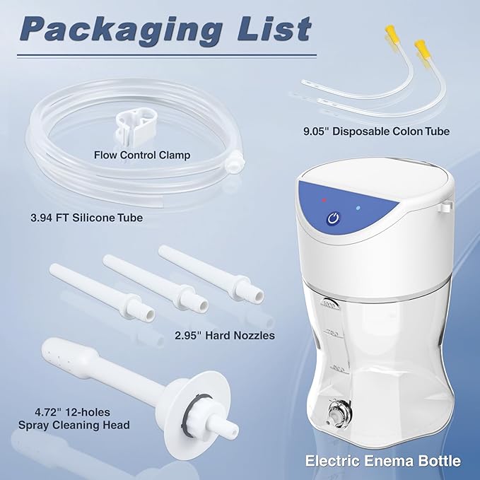 Electric Enema Bottle Set, TopQuaFocus Colon Cleanse Enema Kit for Women and Men, Feminine Care Douches with 3.96ft Silicone Hose, Automatic Organic Home Coffee Colonic Cleansing Enemas-BPA Free