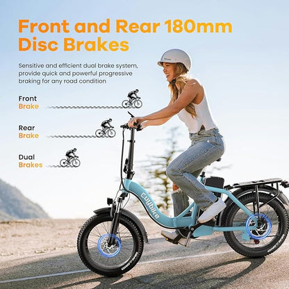 Folding Electric Bike for Adults with Peak 1000W Motor, 48V 20AH Battery up to 30MPH 80 Miles, 20" Fat Tire All Terrain Ebike, Front Suspension 7-Speed Commuter E Bike, Step-Thru, UL Certified