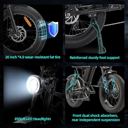 Electric Bikes for Adults,50-120Miles by Pas Ebikes,1000/15000W,720/1440WH E Dirt Bike,Shemano 7-Speed E Bikes,20'*4.0 Fat Tire Ebike,Dual Disc Brake Electric Motorcycle