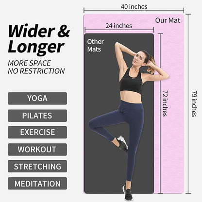 Hatha Yoga Extra Long TPE Yoga Mat 79" x 40” x 1/2" Thick Non-slip Exercise Mat for Home Gym Use, Yoga, Pilates, Fitness & Workouts