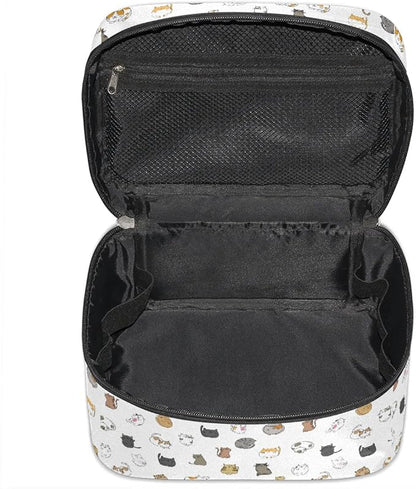Large Makeup Bag Travel Cosmetic Bags for Women White Cute Colorful Animal Cat Makeup Organizer Case Toiletry Bag for Girls Traveling Wide Open Portable Pouch with Handle