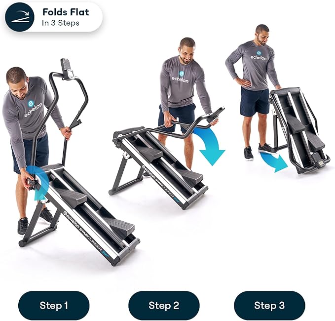 Echelon Stair Climber Sport for Low Impact Cardio at Home – Foldable Design, 3 Incline Levels, Adjustable Resistance, 3 inch Display, Bluetooth, 2 Handle Positions (Battery Powered)