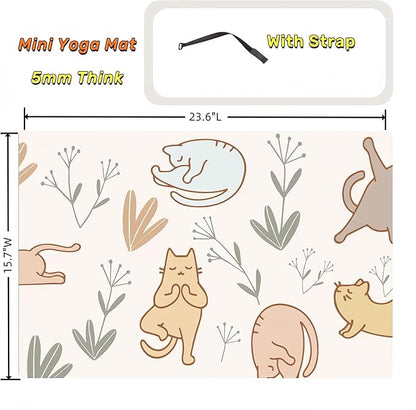 Mini Yoga Mat with Playful Cat Design, Yoga Knee Pads,Double-Sided Non-Slip, Meditation,Exercise Mat for Women&family use,White